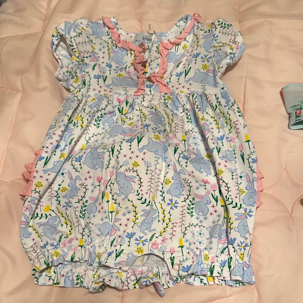 Ishtex Floral Baby Bunny Romper with Pink Accents